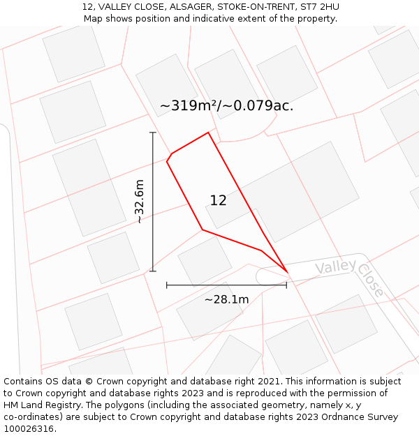 12, VALLEY CLOSE, ALSAGER, STOKE-ON-TRENT, ST7 2HU: Plot and title map