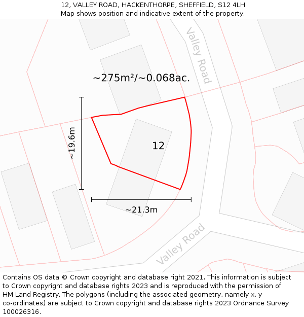 12, VALLEY ROAD, HACKENTHORPE, SHEFFIELD, S12 4LH: Plot and title map