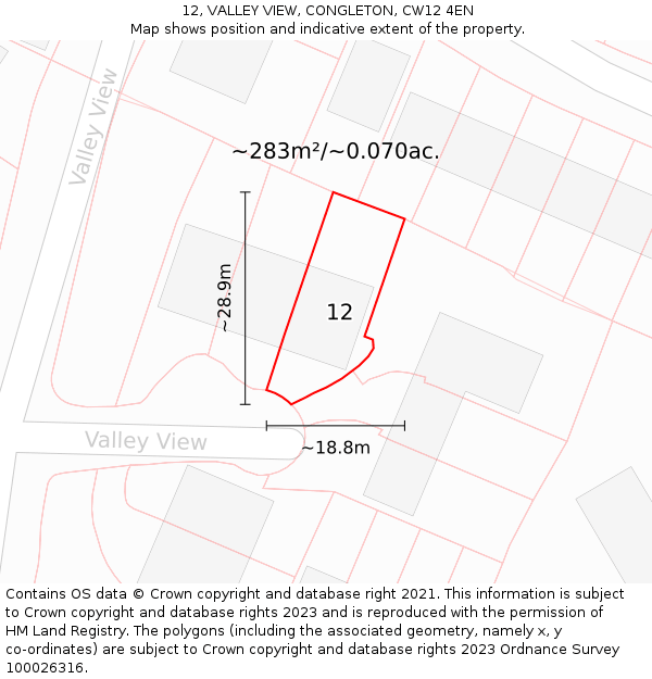 12, VALLEY VIEW, CONGLETON, CW12 4EN: Plot and title map