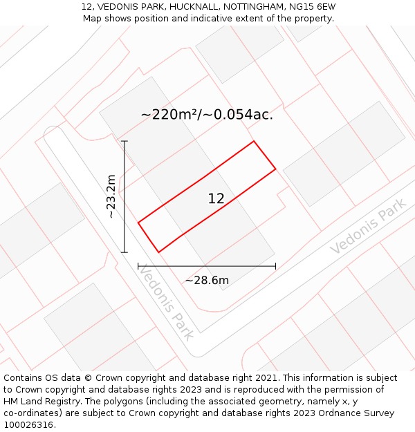 12, VEDONIS PARK, HUCKNALL, NOTTINGHAM, NG15 6EW: Plot and title map