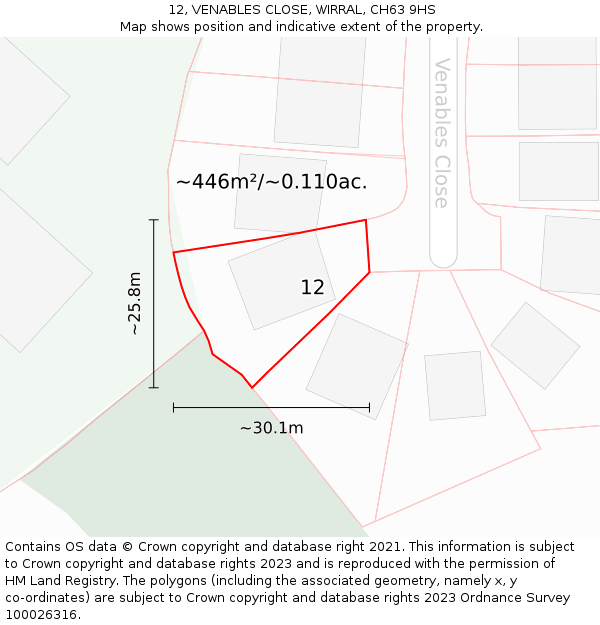 12, VENABLES CLOSE, WIRRAL, CH63 9HS: Plot and title map