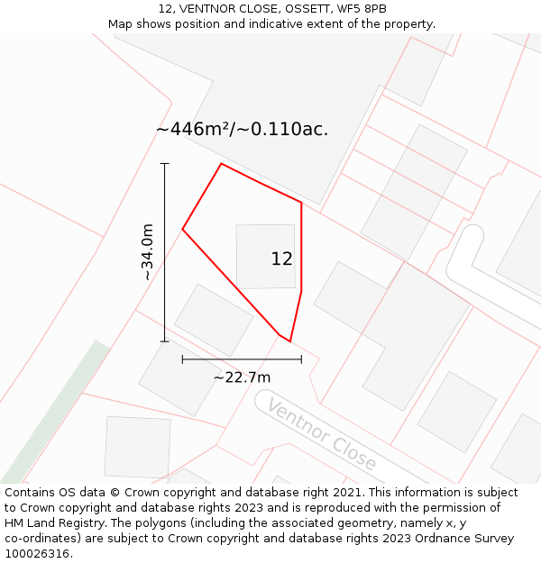 12, VENTNOR CLOSE, OSSETT, WF5 8PB: Plot and title map