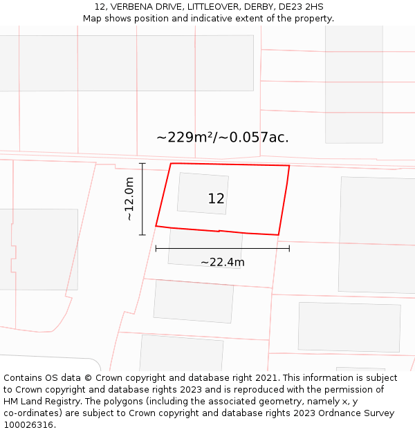 12, VERBENA DRIVE, LITTLEOVER, DERBY, DE23 2HS: Plot and title map