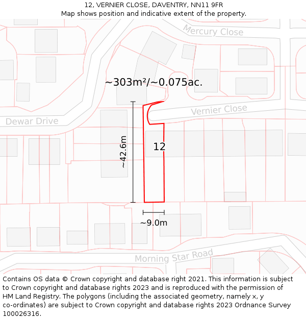 12, VERNIER CLOSE, DAVENTRY, NN11 9FR: Plot and title map