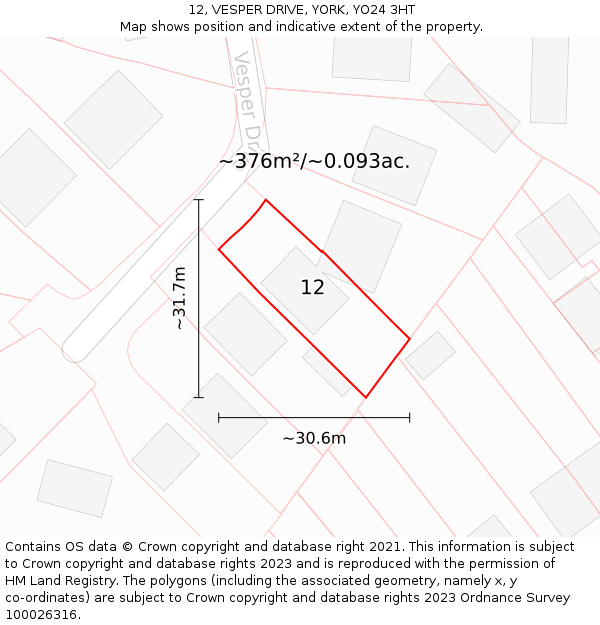 12, VESPER DRIVE, YORK, YO24 3HT: Plot and title map
