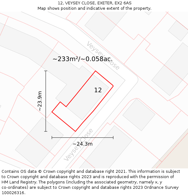 12, VEYSEY CLOSE, EXETER, EX2 6AS: Plot and title map