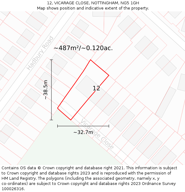 12, VICARAGE CLOSE, NOTTINGHAM, NG5 1GH: Plot and title map