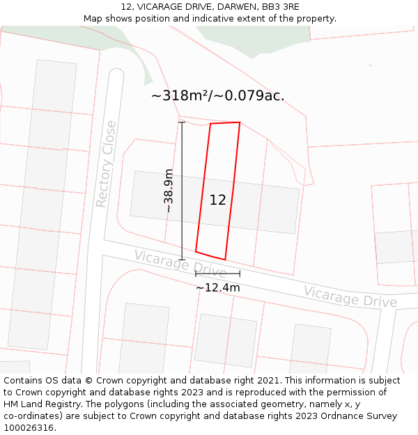 12, VICARAGE DRIVE, DARWEN, BB3 3RE: Plot and title map