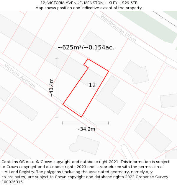 12, VICTORIA AVENUE, MENSTON, ILKLEY, LS29 6ER: Plot and title map