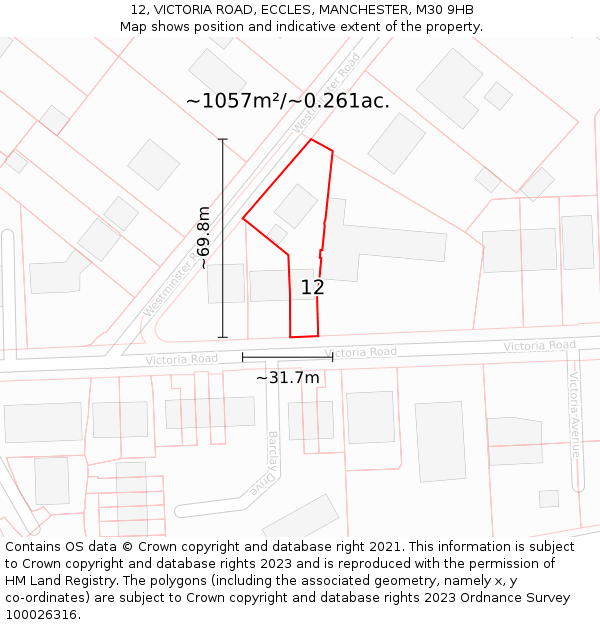 12, VICTORIA ROAD, ECCLES, MANCHESTER, M30 9HB: Plot and title map
