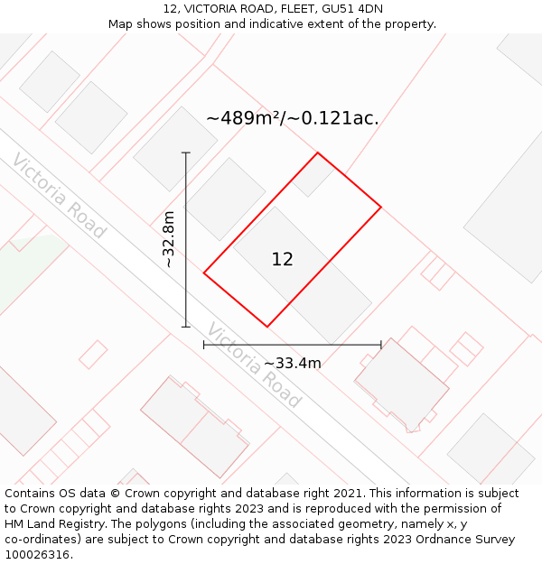 12, VICTORIA ROAD, FLEET, GU51 4DN: Plot and title map