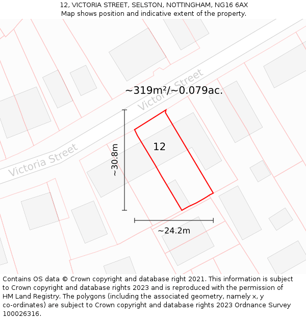 12, VICTORIA STREET, SELSTON, NOTTINGHAM, NG16 6AX: Plot and title map