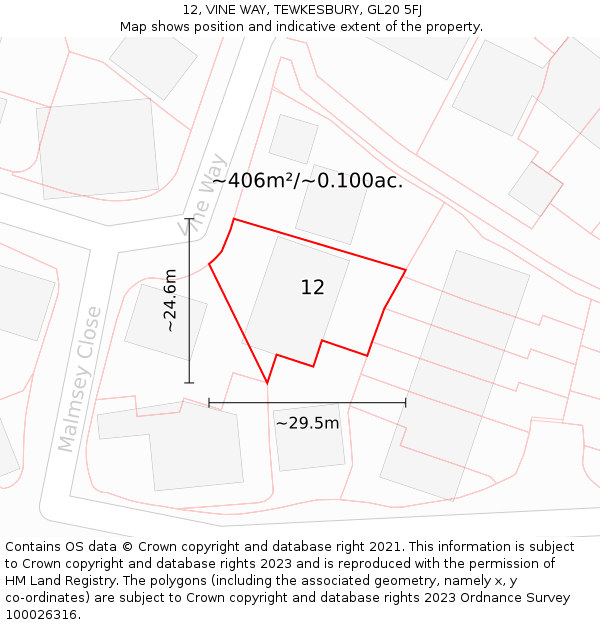 12, VINE WAY, TEWKESBURY, GL20 5FJ: Plot and title map