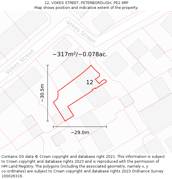 12, VOKES STREET, PETERBOROUGH, PE2 9RP: Plot and title map