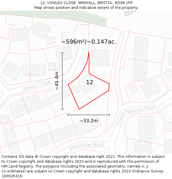 12, VOWLES CLOSE, WRAXALL, BRISTOL, BS48 1PP: Plot and title map