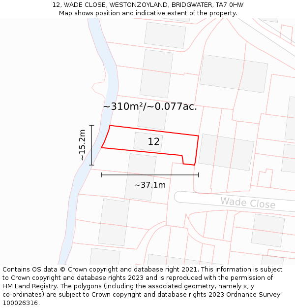 12, WADE CLOSE, WESTONZOYLAND, BRIDGWATER, TA7 0HW: Plot and title map