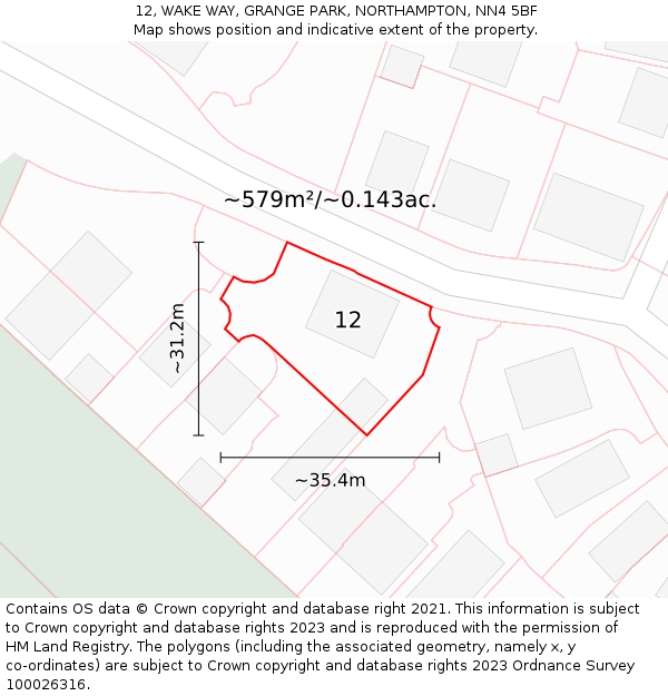 12, WAKE WAY, GRANGE PARK, NORTHAMPTON, NN4 5BF: Plot and title map