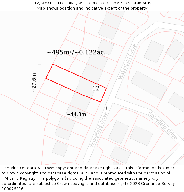 12, WAKEFIELD DRIVE, WELFORD, NORTHAMPTON, NN6 6HN: Plot and title map