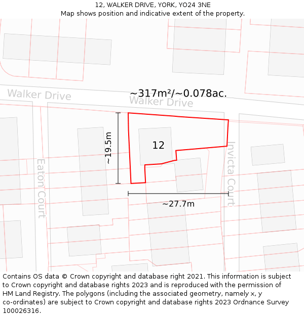 12, WALKER DRIVE, YORK, YO24 3NE: Plot and title map