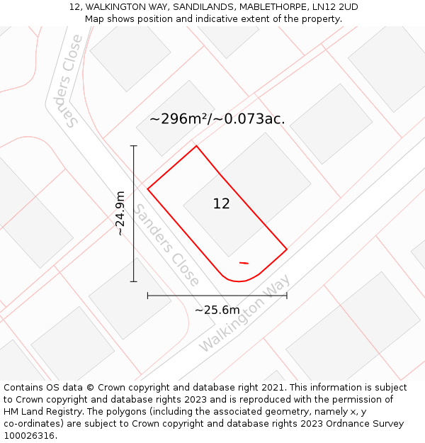 12, WALKINGTON WAY, SANDILANDS, MABLETHORPE, LN12 2UD: Plot and title map
