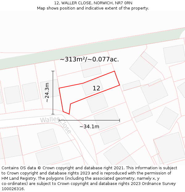 12, WALLER CLOSE, NORWICH, NR7 0RN: Plot and title map