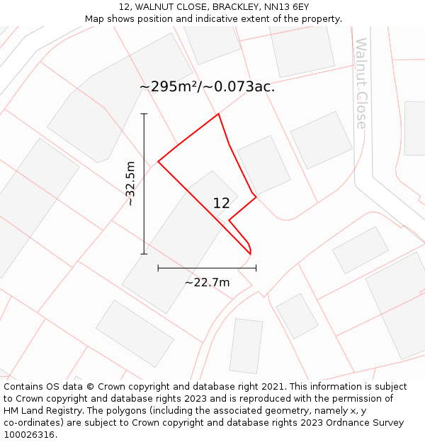 12, WALNUT CLOSE, BRACKLEY, NN13 6EY: Plot and title map