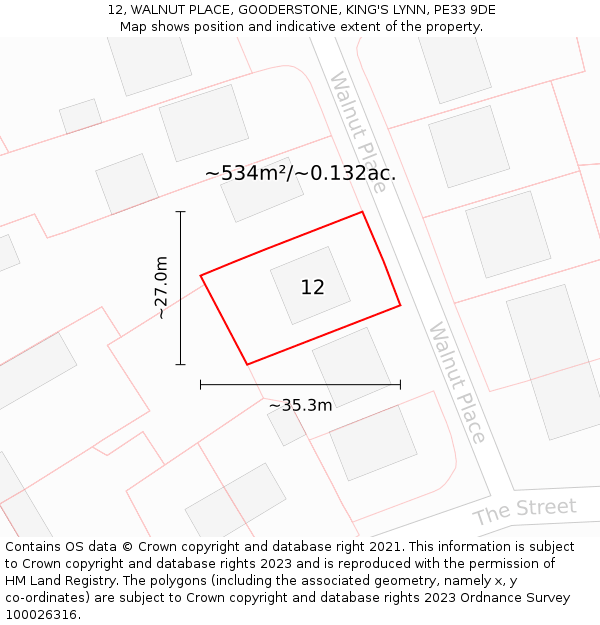 12, WALNUT PLACE, GOODERSTONE, KING'S LYNN, PE33 9DE: Plot and title map