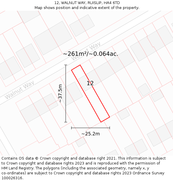 12, WALNUT WAY, RUISLIP, HA4 6TD: Plot and title map
