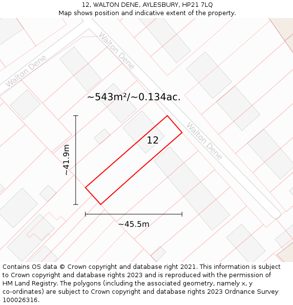 12, WALTON DENE, AYLESBURY, HP21 7LQ: Plot and title map
