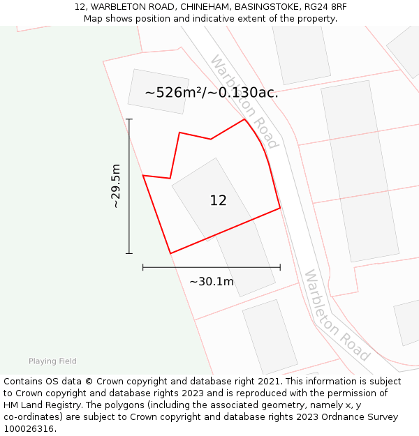 12, WARBLETON ROAD, CHINEHAM, BASINGSTOKE, RG24 8RF: Plot and title map