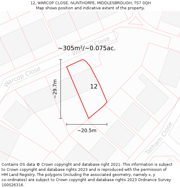 12, WARCOP CLOSE, NUNTHORPE, MIDDLESBROUGH, TS7 0QH: Plot and title map