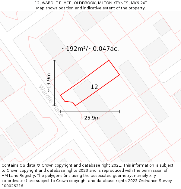 12, WARDLE PLACE, OLDBROOK, MILTON KEYNES, MK6 2XT: Plot and title map