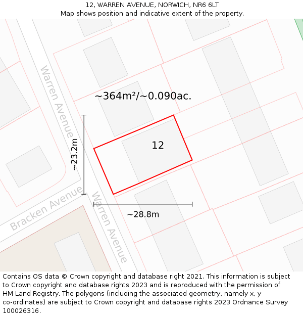 12, WARREN AVENUE, NORWICH, NR6 6LT: Plot and title map