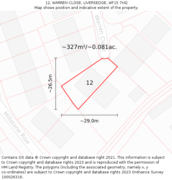12, WARREN CLOSE, LIVERSEDGE, WF15 7HQ: Plot and title map