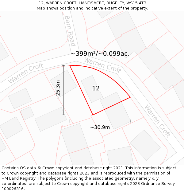 12, WARREN CROFT, HANDSACRE, RUGELEY, WS15 4TB: Plot and title map