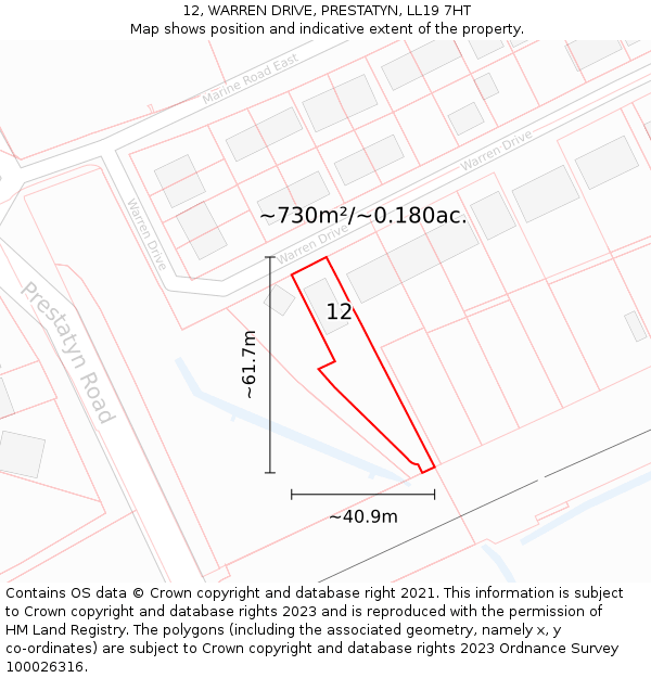 12, WARREN DRIVE, PRESTATYN, LL19 7HT: Plot and title map
