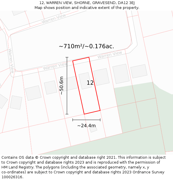 12, WARREN VIEW, SHORNE, GRAVESEND, DA12 3EJ: Plot and title map