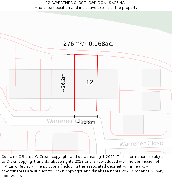 12, WARRENER CLOSE, SWINDON, SN25 4AH: Plot and title map