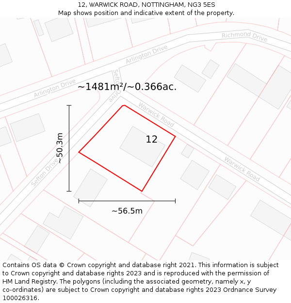 12, WARWICK ROAD, NOTTINGHAM, NG3 5ES: Plot and title map