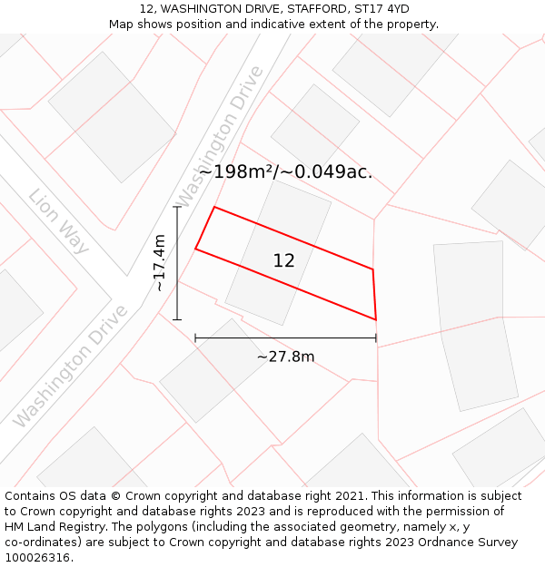 12, WASHINGTON DRIVE, STAFFORD, ST17 4YD: Plot and title map