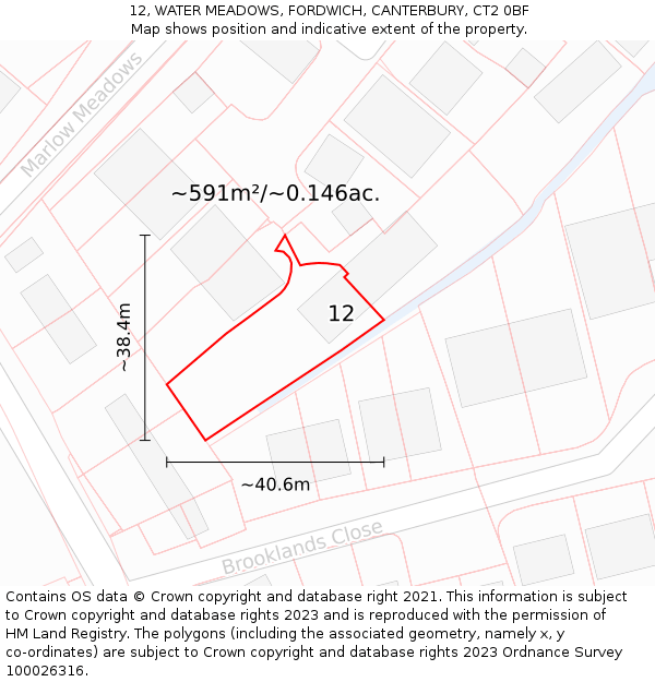 12, WATER MEADOWS, FORDWICH, CANTERBURY, CT2 0BF: Plot and title map