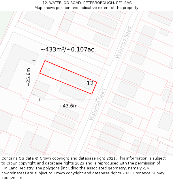 12, WATERLOO ROAD, PETERBOROUGH, PE1 3AS: Plot and title map
