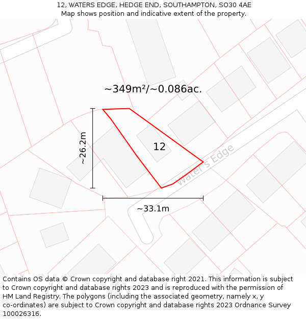 12, WATERS EDGE, HEDGE END, SOUTHAMPTON, SO30 4AE: Plot and title map