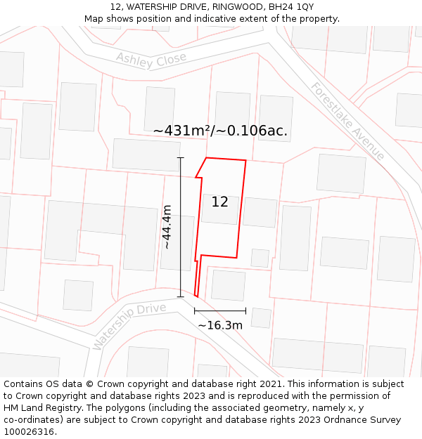 12, WATERSHIP DRIVE, RINGWOOD, BH24 1QY: Plot and title map
