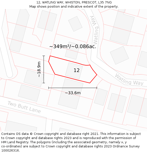 12, WATLING WAY, WHISTON, PRESCOT, L35 7NG: Plot and title map