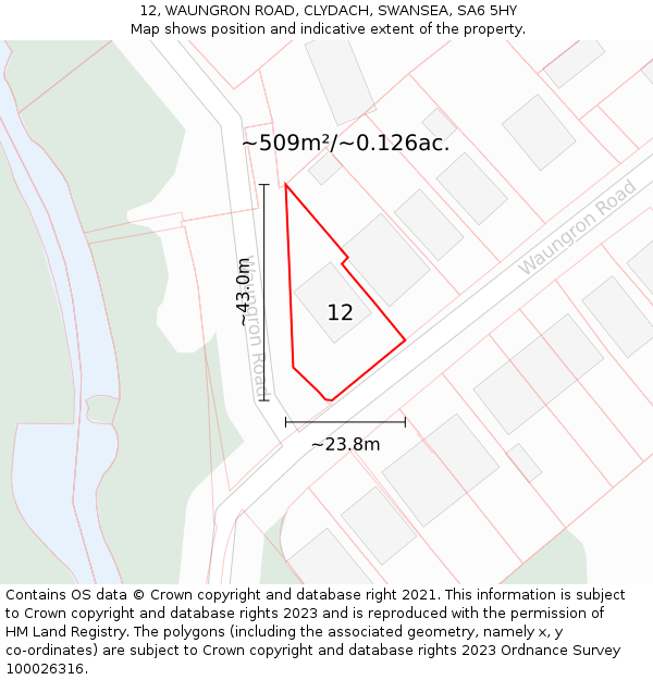 12, WAUNGRON ROAD, CLYDACH, SWANSEA, SA6 5HY: Plot and title map
