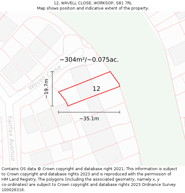 12, WAVELL CLOSE, WORKSOP, S81 7RL: Plot and title map