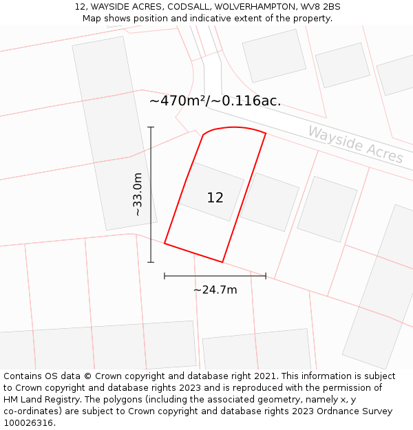 12, WAYSIDE ACRES, CODSALL, WOLVERHAMPTON, WV8 2BS: Plot and title map