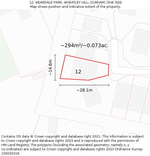12, WEARDALE PARK, WHEATLEY HILL, DURHAM, DH6 3QQ: Plot and title map
