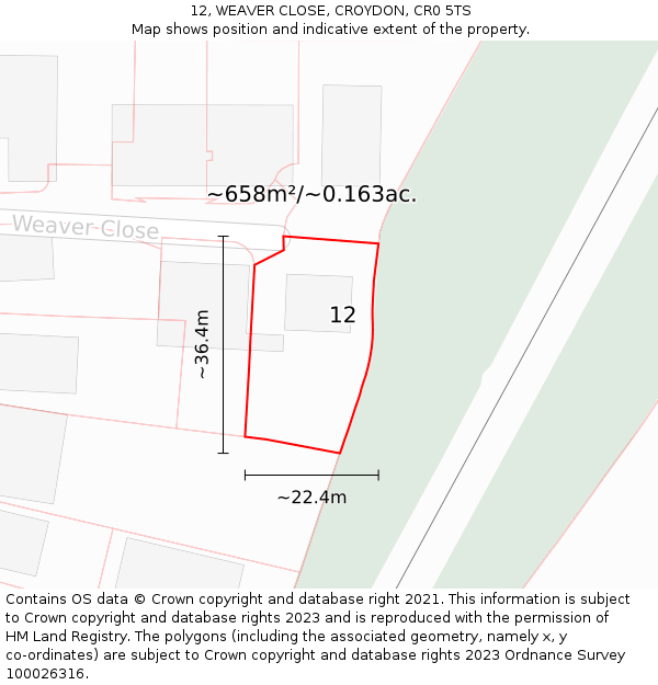 12, WEAVER CLOSE, CROYDON, CR0 5TS: Plot and title map